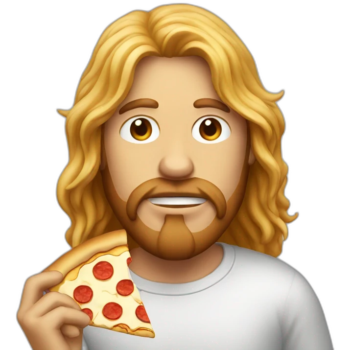 Long hair man eating pizza emoji
