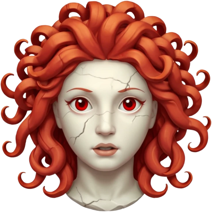 white cracked marble statue head medusa red hair marble no eyeballs emoji