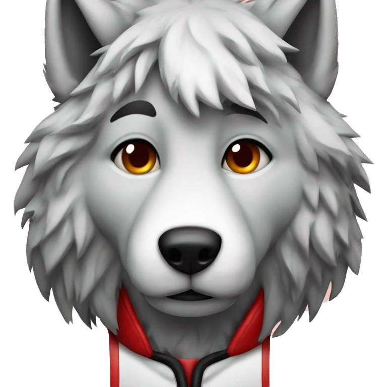 A wolf in a hockey uniform in red black and white with emoji