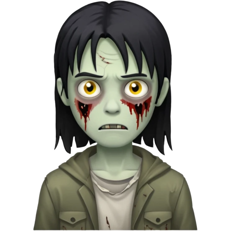 Menino de cabelo não muito grande liso preto zumbi emoji