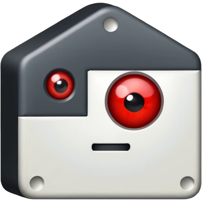 Show me a really dark grey square with a red flash on the side of it to look like a flashy eye and no other eye on the right side of the square. Add this to the head too. A domino hat that is from forsaken 1x1x1x1. emoji