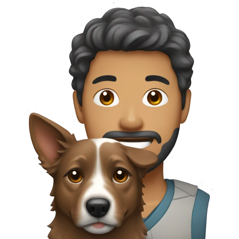 Long haired Asian man holding brown/grey Australian cattle dog  emoji
