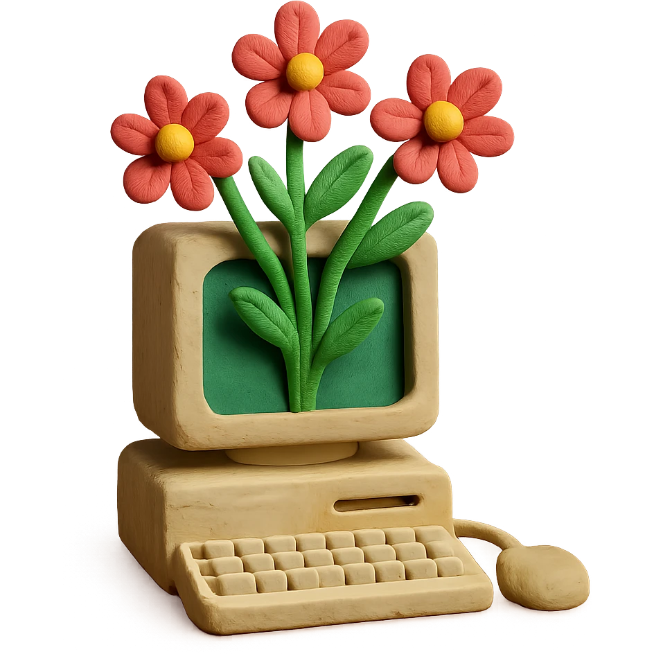 computer with flowers growing out of it emoji