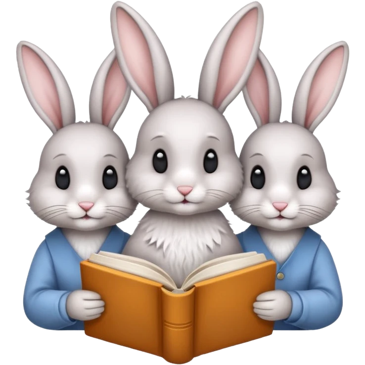 3 rabbits reading book emoji