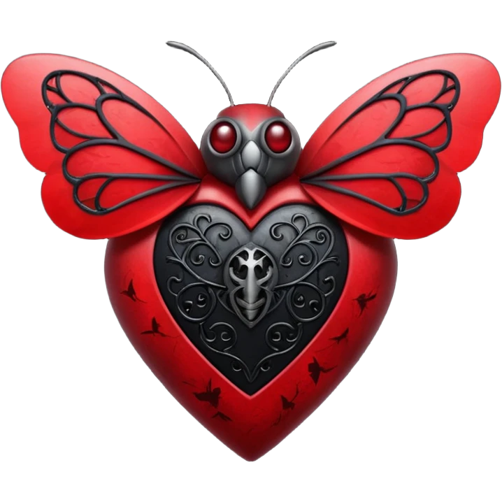 heart with gothic elements and a moth inside, mysterious, apple emoji style emoji