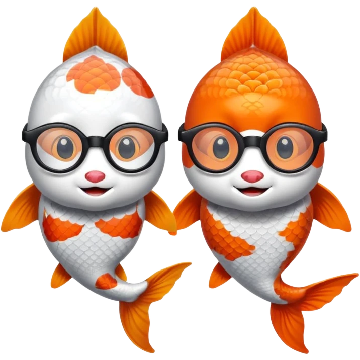 Two "koi" fishes male and female, wearing glasses. emoji