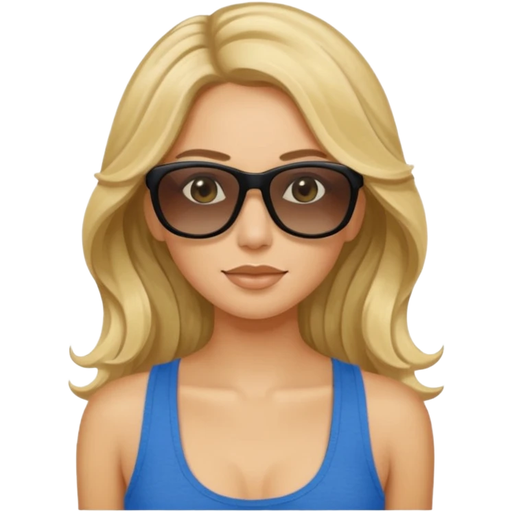 an olive tan woman with long, wavy blonde hair in a blue tank top wearing skinny black rectangular sunglasses emoji