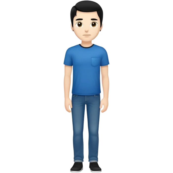 white man, black hair, black t-shirt, blue jeans, standing with neutral expression emoji