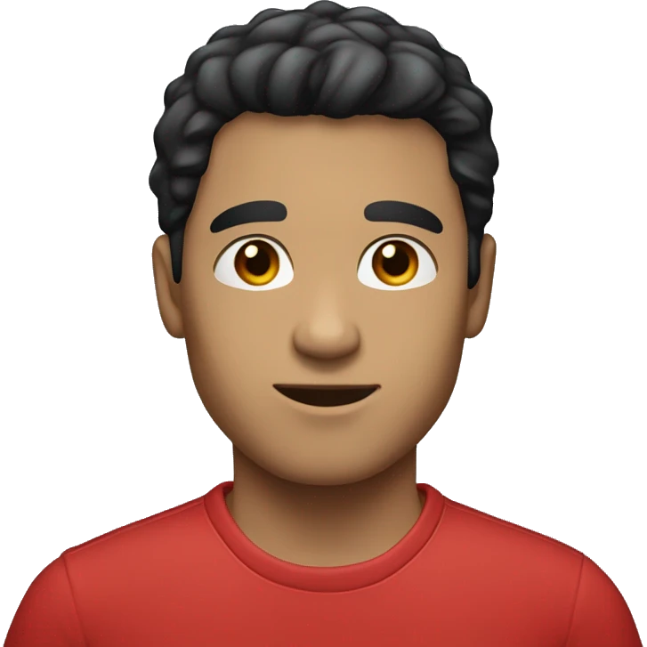 light skin man  with red t-shirt have black hair, blue eyes emoji