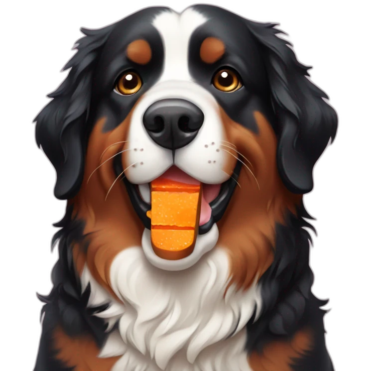 Bernese mountain dog eating carrot cakes emoji