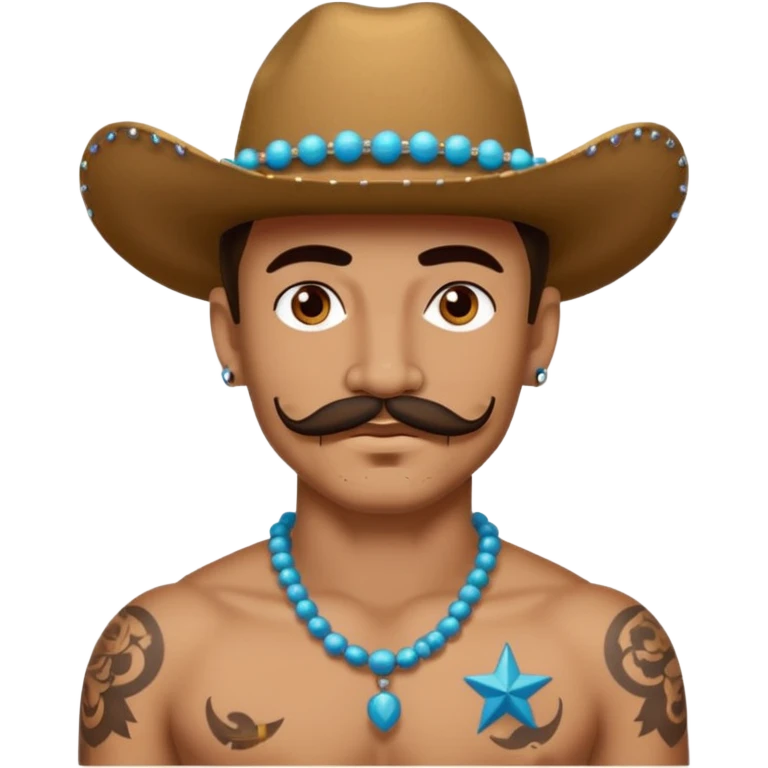 mustached cowboys with tattoos on face and bead emoji