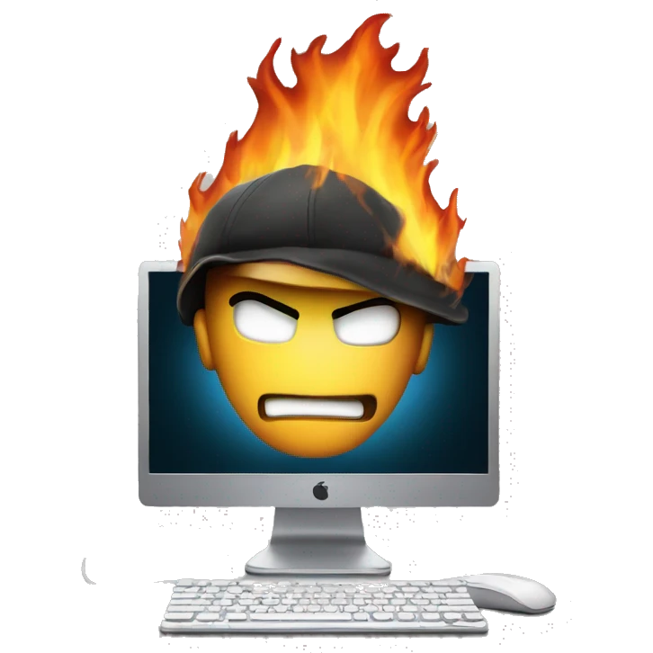 hacker on a computer on fire emoji