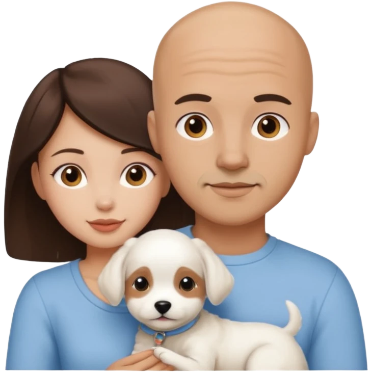Bald guy with brunette girl and all white puppy emoji