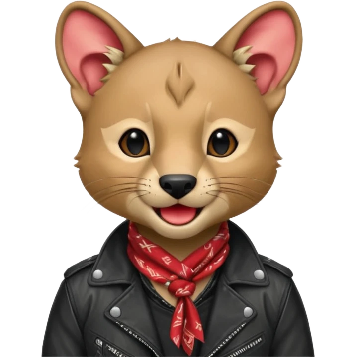 Fossa animal in a red bandana dressed as a rock singer winks emoji