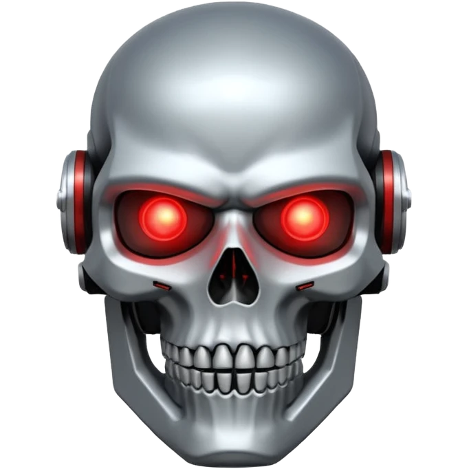 Sci-fi shield badge, terminator style skull, glowing red eyes, crossed futuristic starwars light sable, no background emoji
