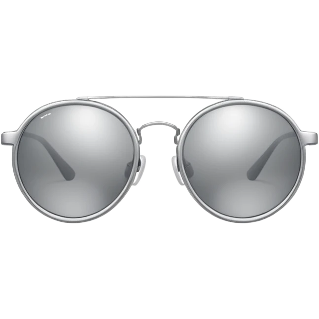 A pair of luxury sunglasses emoji with silver chrome frame, smooth rounded lenses, reflective metallic surface, high-end swag aesthetic, minimal and clean design, iOS emoji style, centered, white background emoji