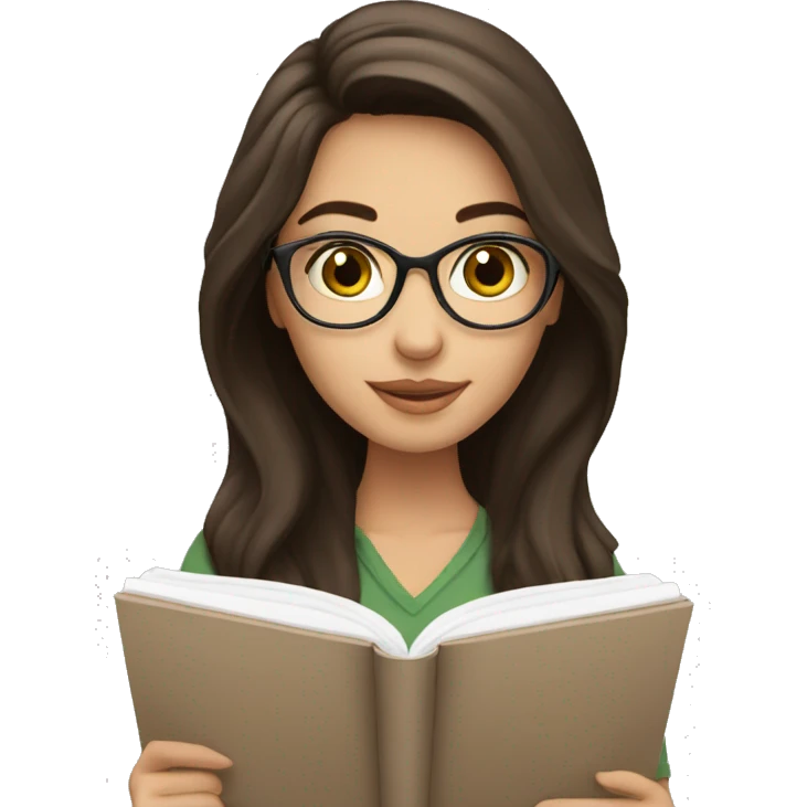 Pretty brunette woman studying emoji