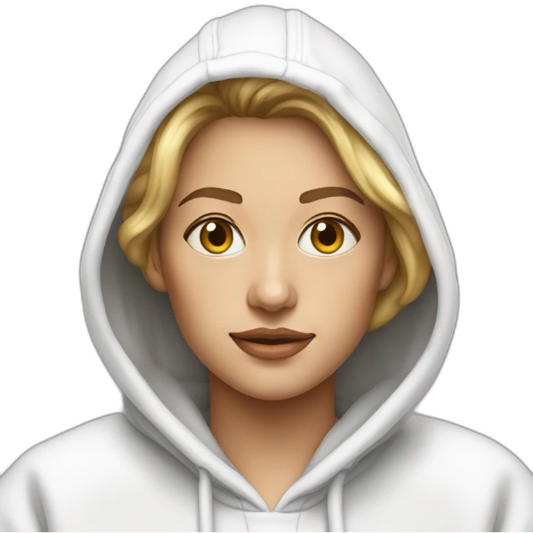 joanh hill wearing white hoodie iridescente light emoji