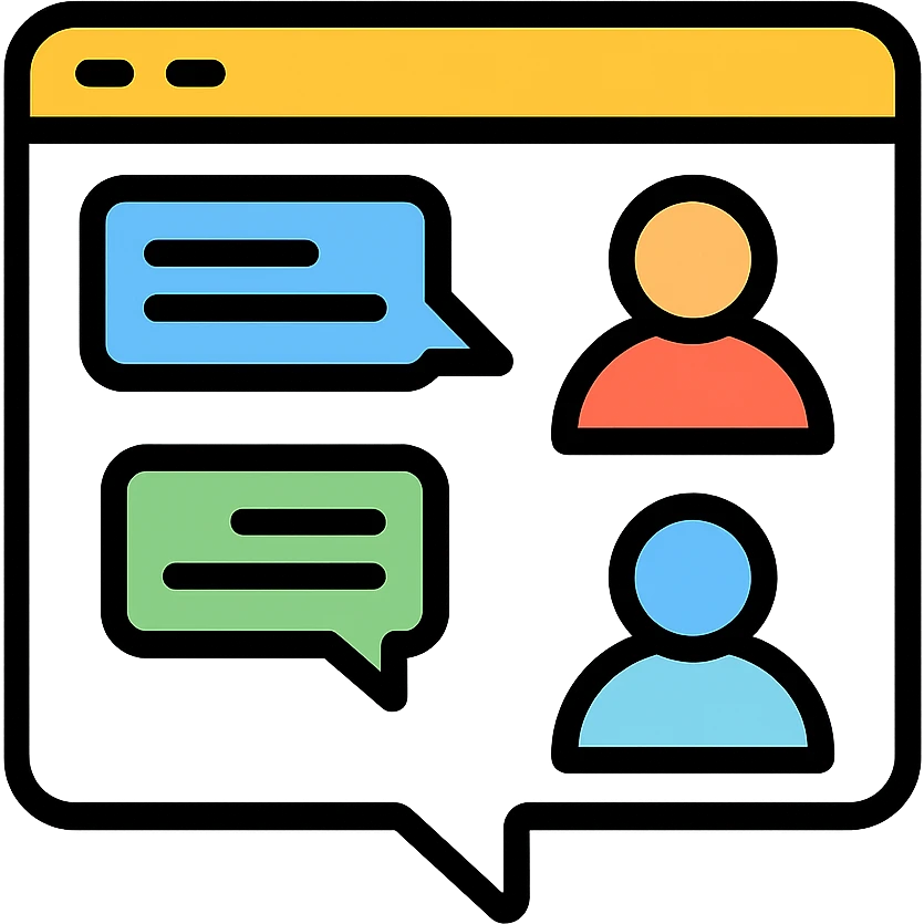 color outline icon of an online forum with chat bubbles and user icons emoji