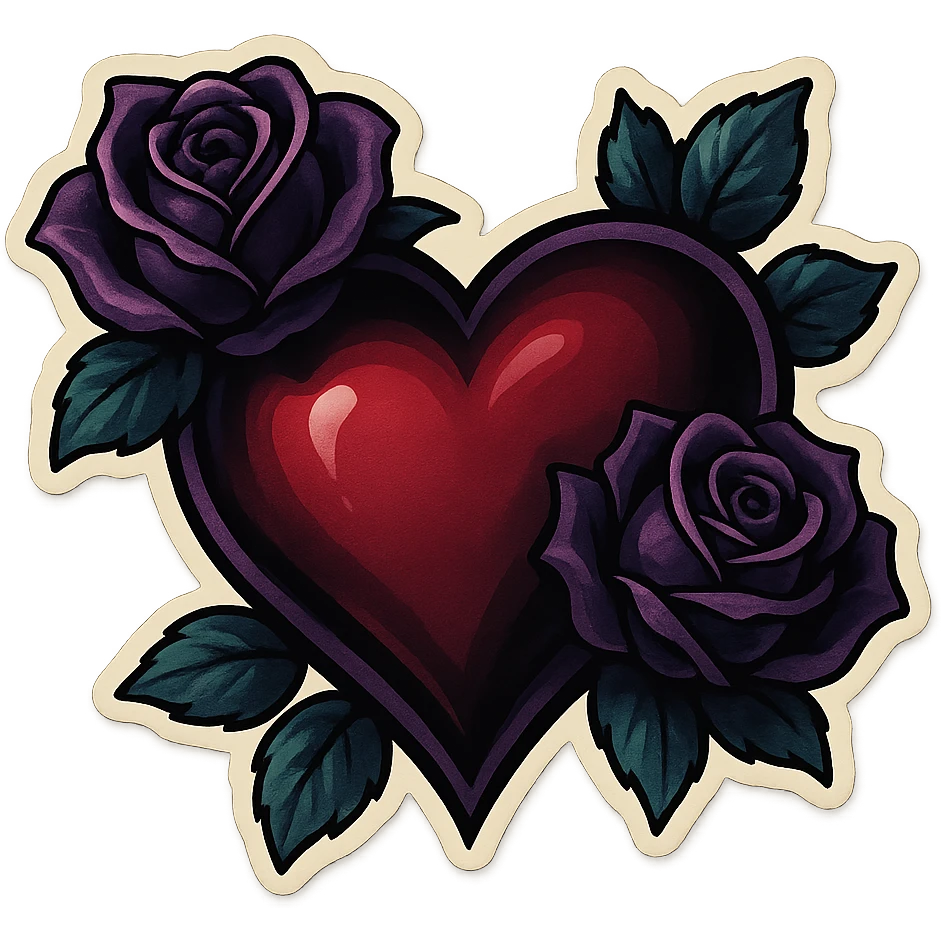 gothic heart with dark roses, remove background emoji