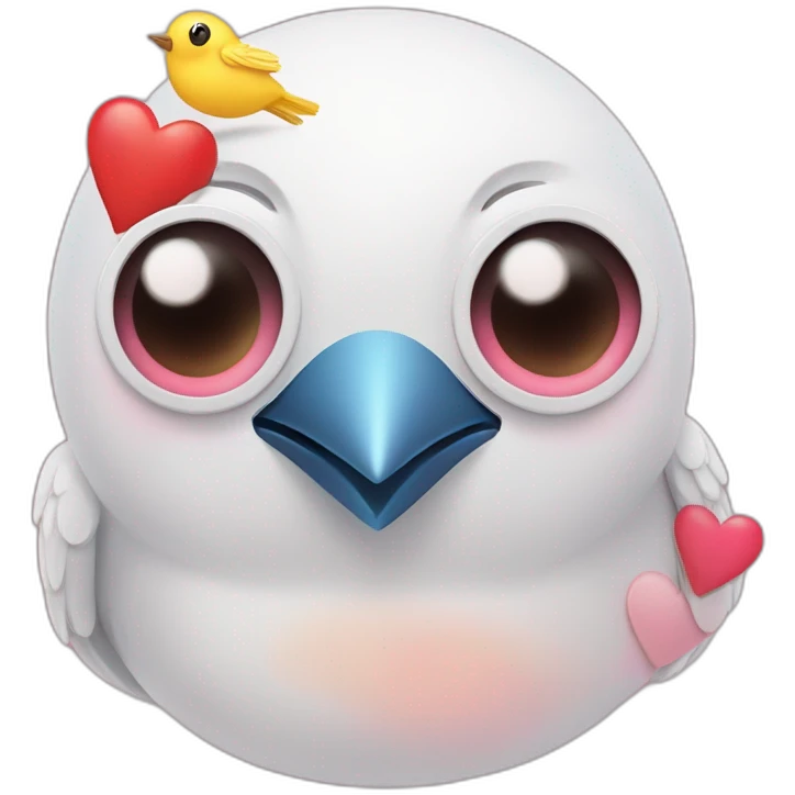Bird with video camera called Birb with lovehearts and loveheart eyes emoji