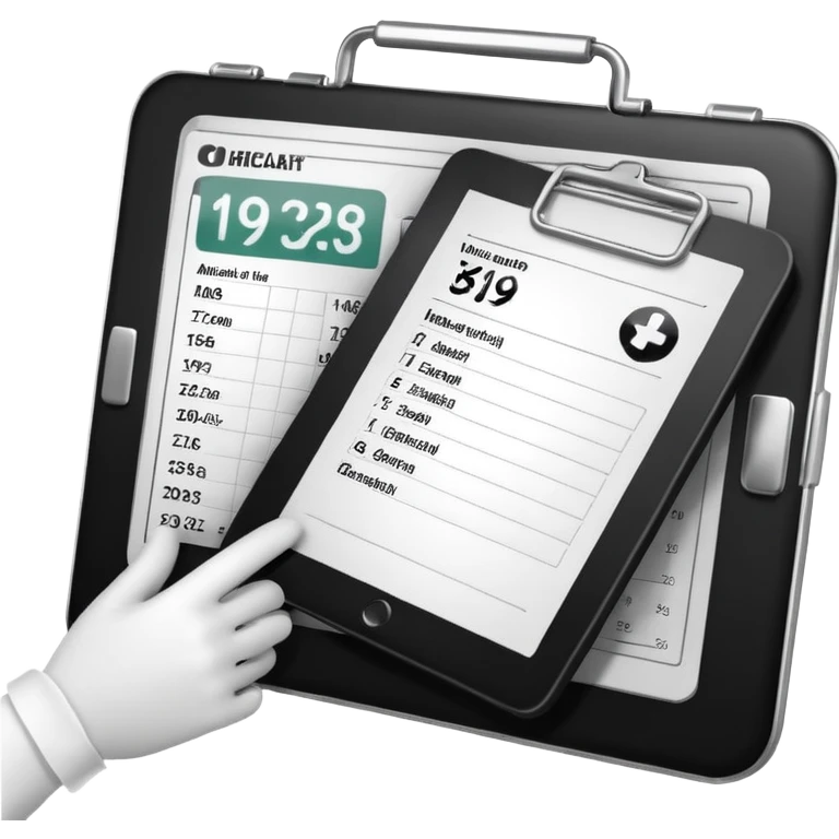 A dashboard view with radio, gloves, and medical chart on clipboard.
 emoji