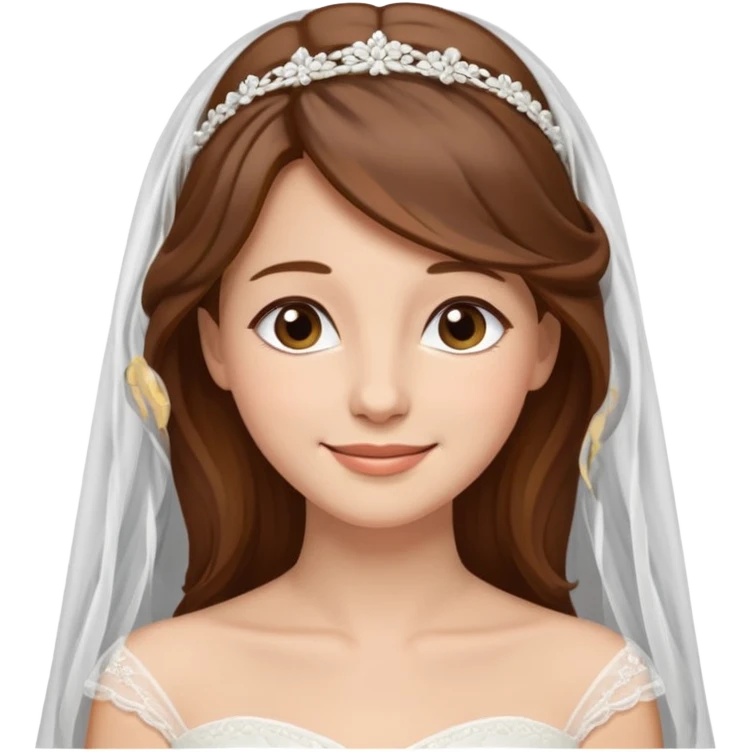 Blonde skin bride with a long veil with brown hair with a chin on her face with a medium body emoji