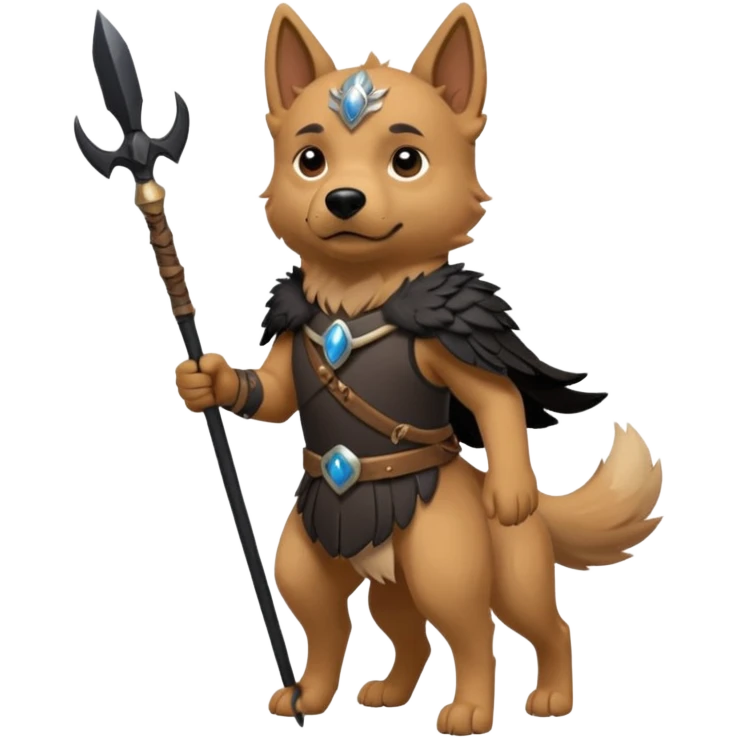 dog odin has spear. he has raven on his shoulder. dynamic pose emoji