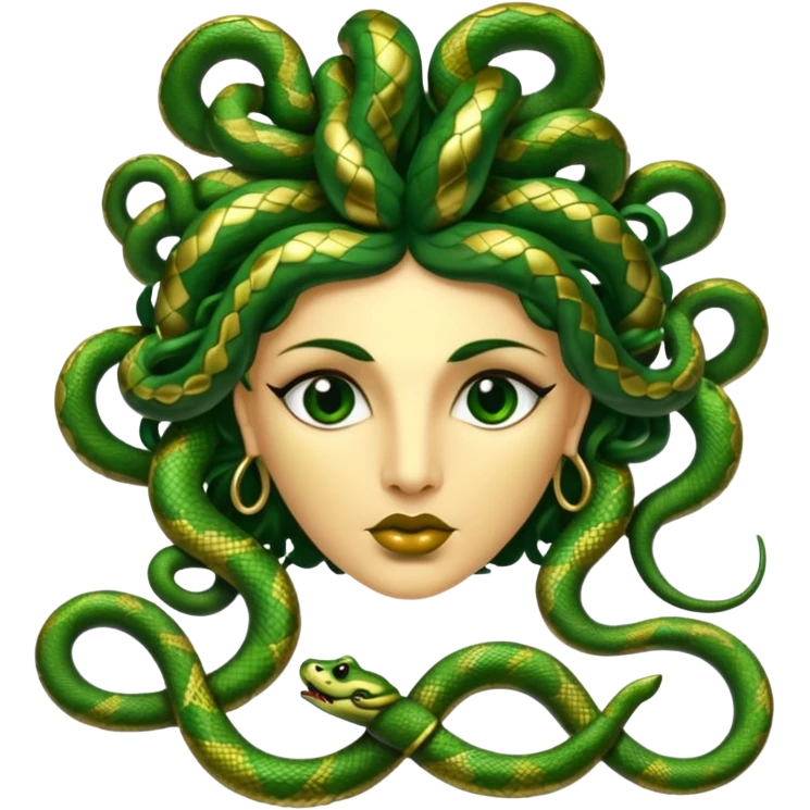 The Sicilian Medusa in gold and green and make the snake hair have snake faces  emoji