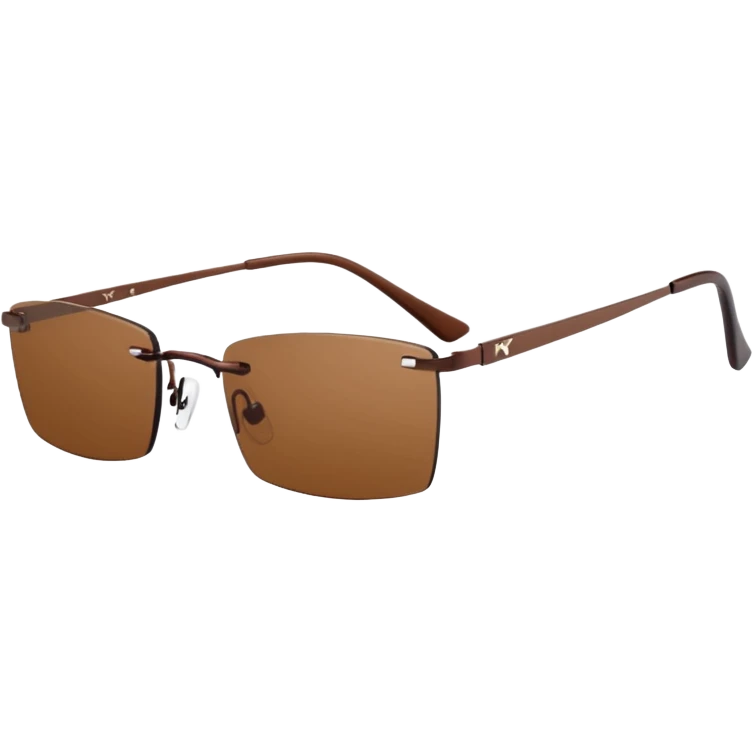 tiny Y2K brown rimless glasses, narrow rectangular lenses, angled view, brown lenses emoji