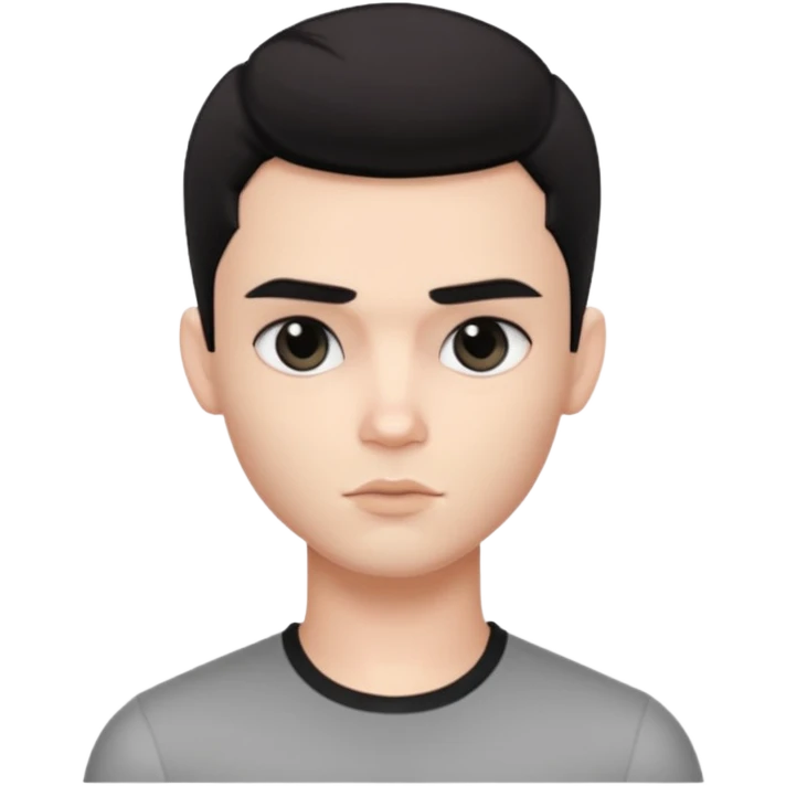 pretty handsome bratz man, with black black black eyes,  short dark hair, pale skin, defined jawline emoji