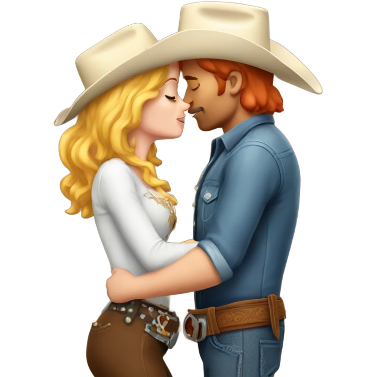 Red head cowboy kissing a blonde cowgirl emoji