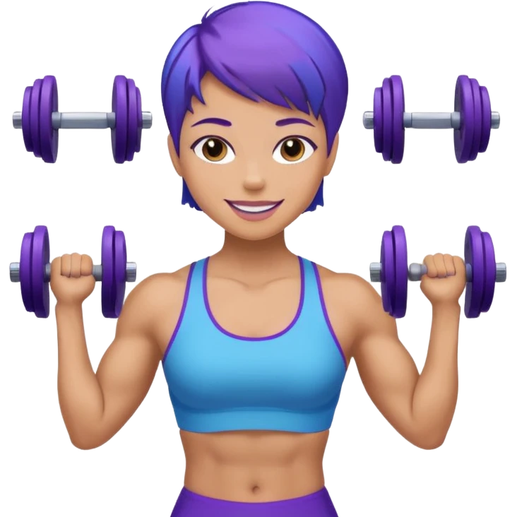 weight lift woman short blue purple har muscles emoji