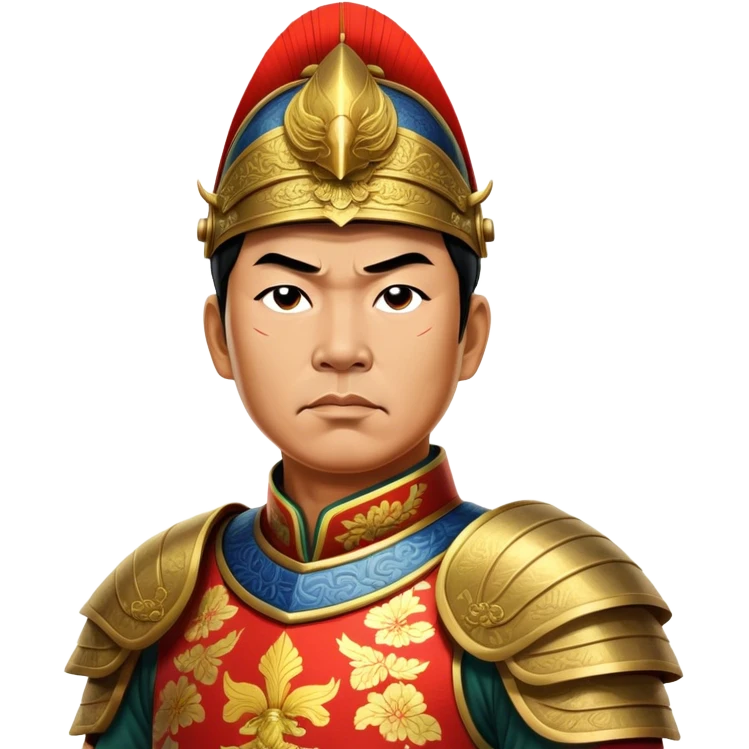 Trần Hưng Đạo – Cinematic Realistic Portrait of Trần Hưng Đạo, depicted as a revered Vietnamese general in traditional armor with a determined gaze, rendered with intricate historical textures and dynamic lighting that highlights his legendary martial spirit and leadership. emoji