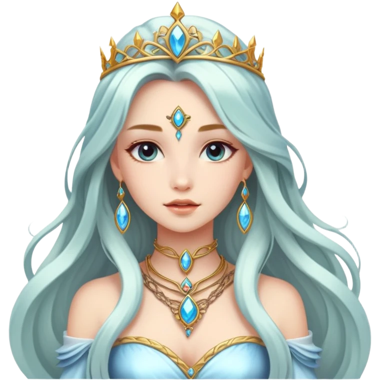 Beautiful fantasy girl with metal jewelry and long flowing hair, fantasy princess emoji