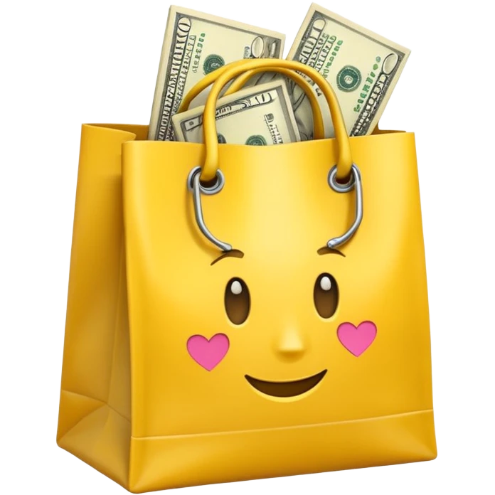 dollars in the yellow bag facing camera emoji