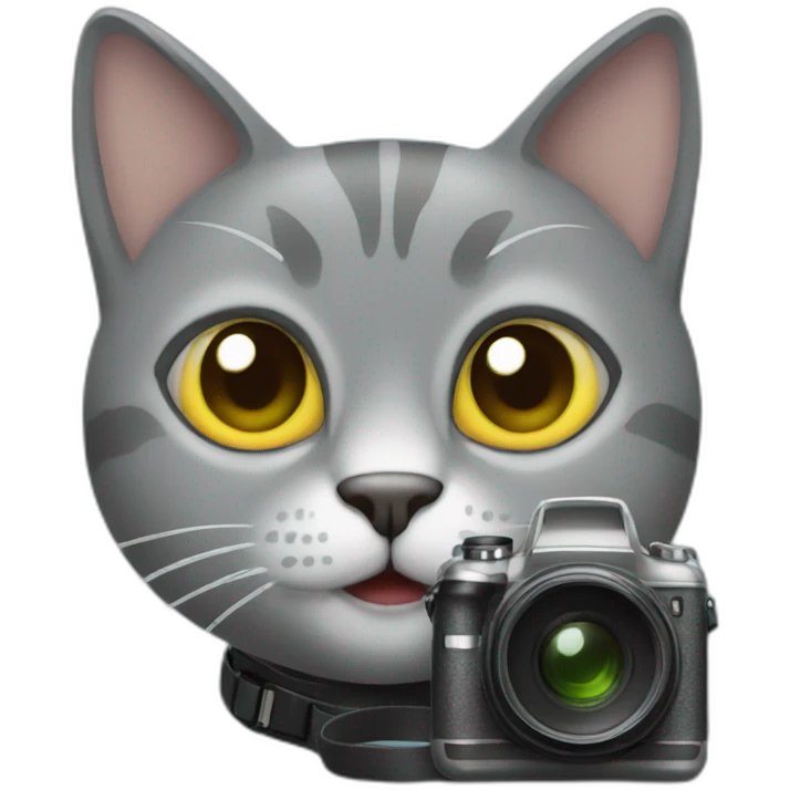 Grey cat with camera emoji