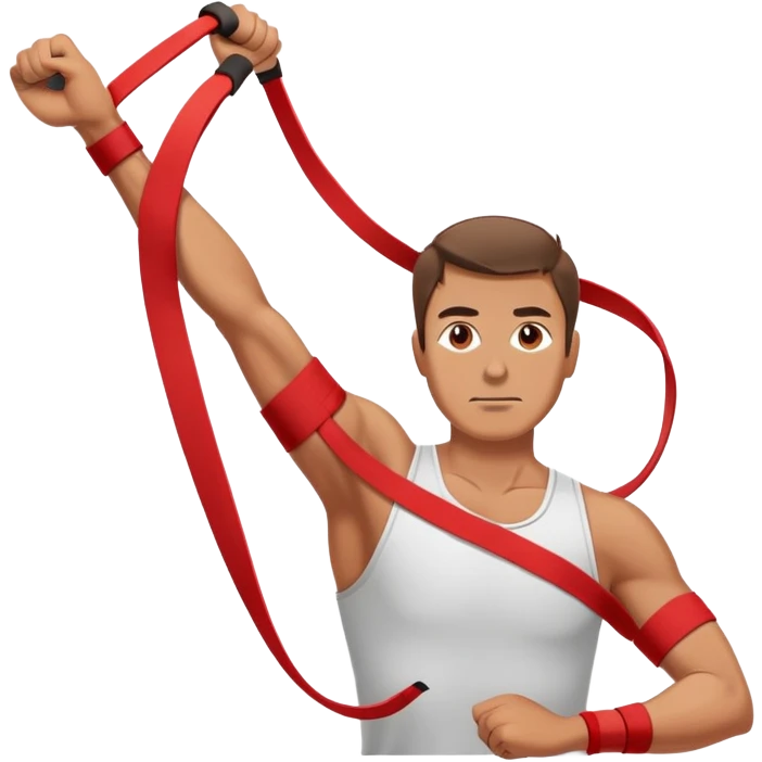 A man doing physiotherapy exercises, stretching his arm with a resistance band emoji