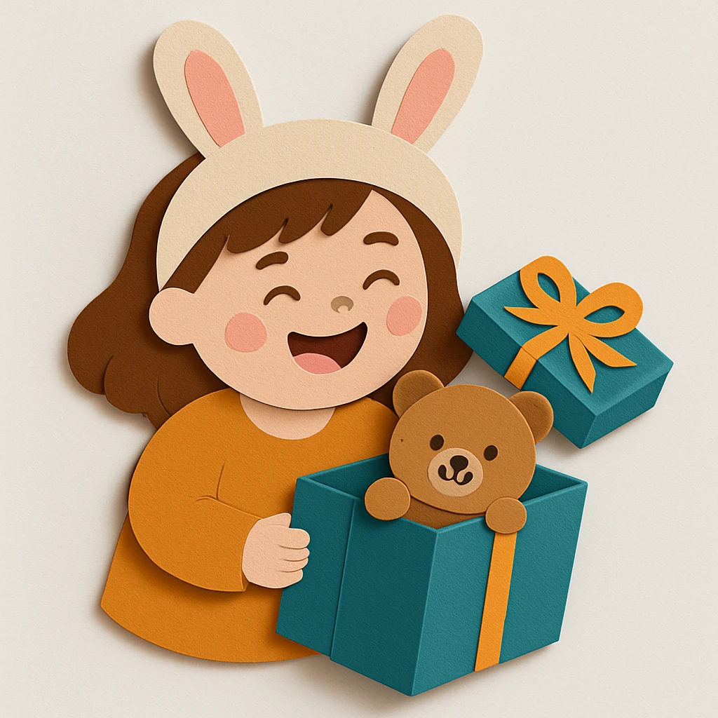 Edit the teddy bear inside the gift box to have a smiley, cutie face with a visually appealing appearance. Keep all other elements unchanged emoji