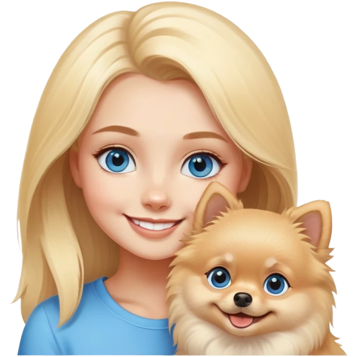 smiling girl with blue eyes with a pomeranian blonde emoji