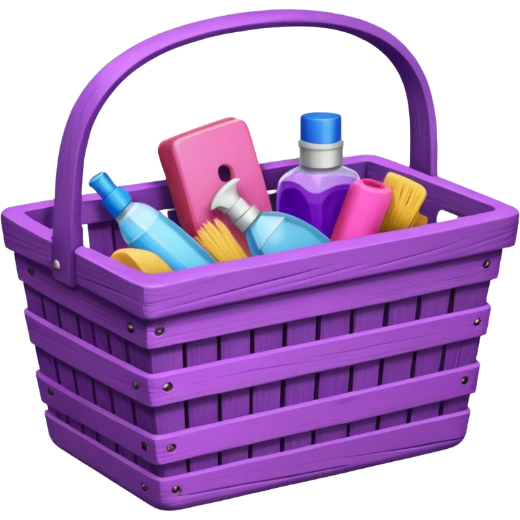 سلة تنظيف خشبية  بأغراض الوانها بنفسجي و وردي emoji