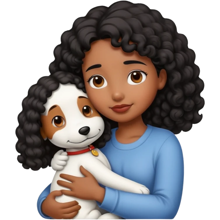 Girl with brown skin and curly black hair hugging snoopy emoji