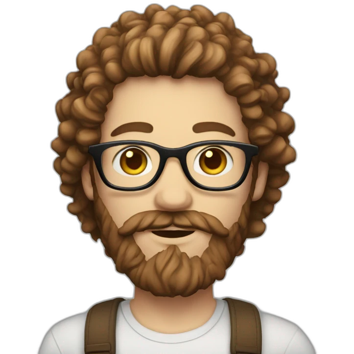man white-skinned with long brown hipster  beard and curly hair and glasses emoji