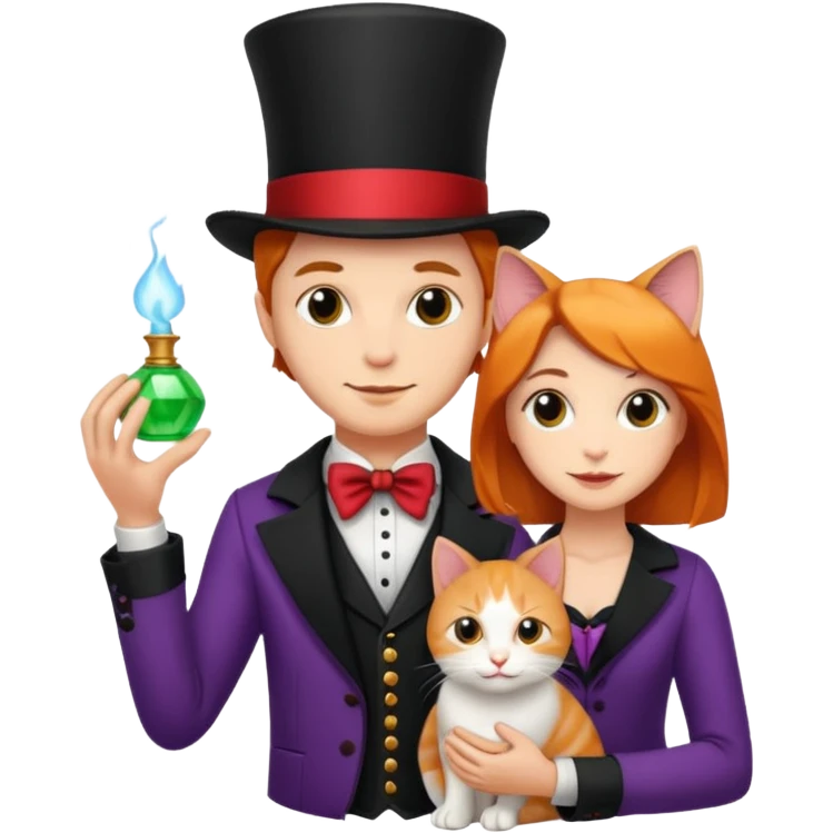 magician couple and their pet cat emoji