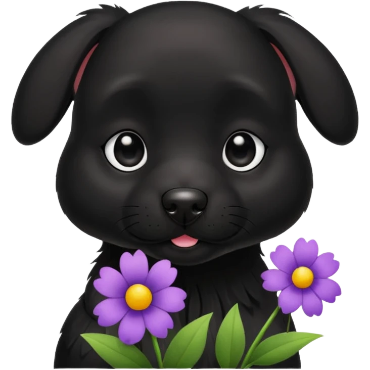black dog holding flowers emoji