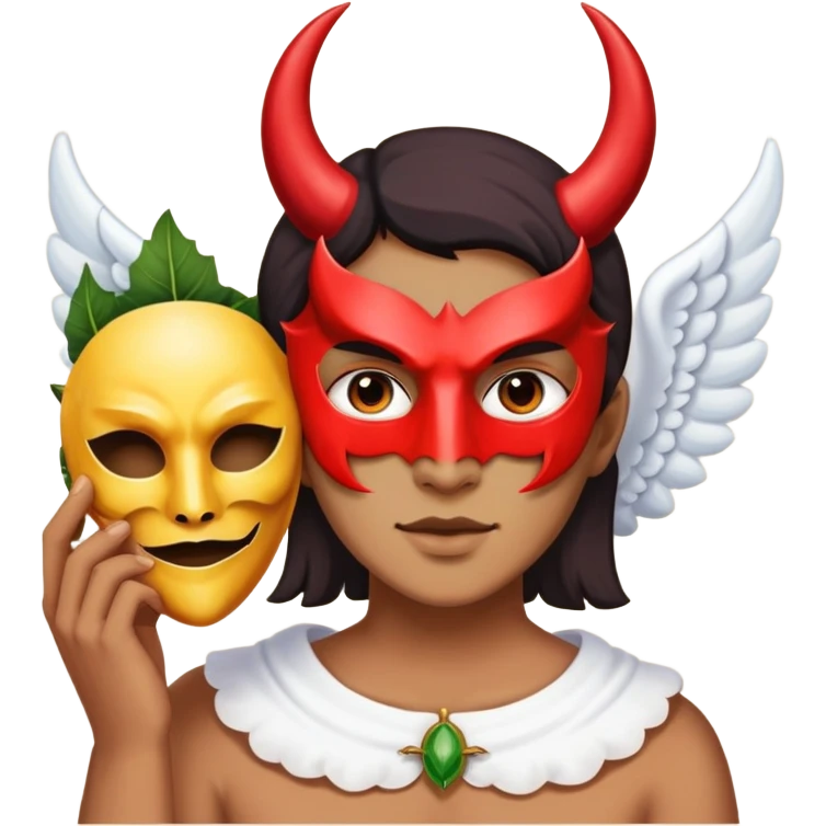Calabaera mesclada con diablo quitándose mascara de calabera mesclada con anjel  emoji