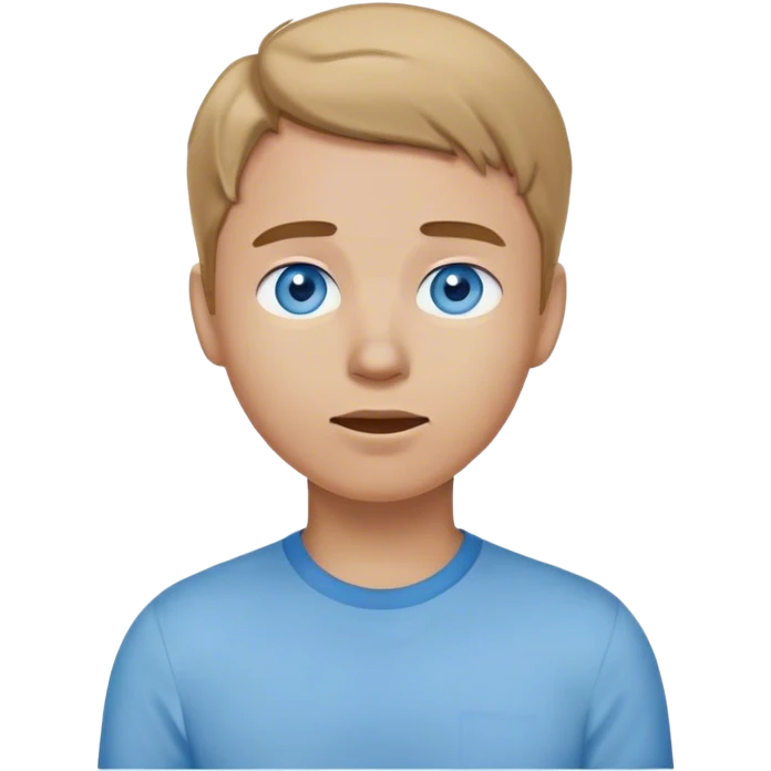 CREATE A HUMAN LIKE EMOJI WITH A LIGHT BLUE SHIRT AND WITH BLUE EYES LOOKING TO THE UPPER RIGHT AND HAVE DARK BLONDE HAIR emoji
