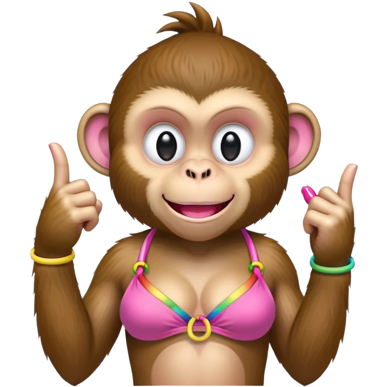 rainbow monkey with pink middle finger in a coconut bra emoji