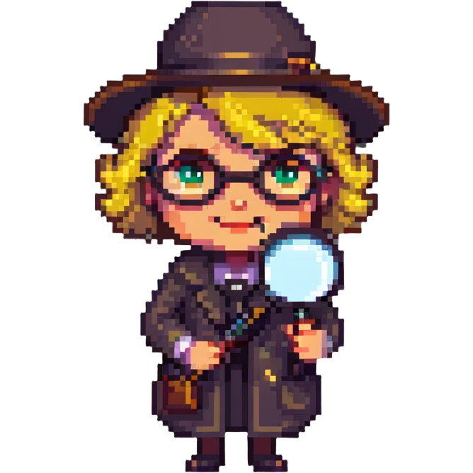 pixel art grandmother detective with a magnifying glass emoji