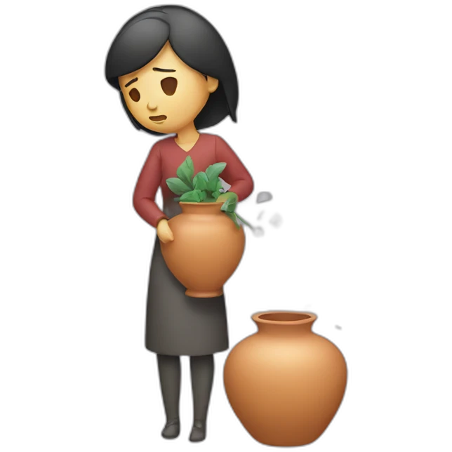 woman breaking vase, sad emoji
